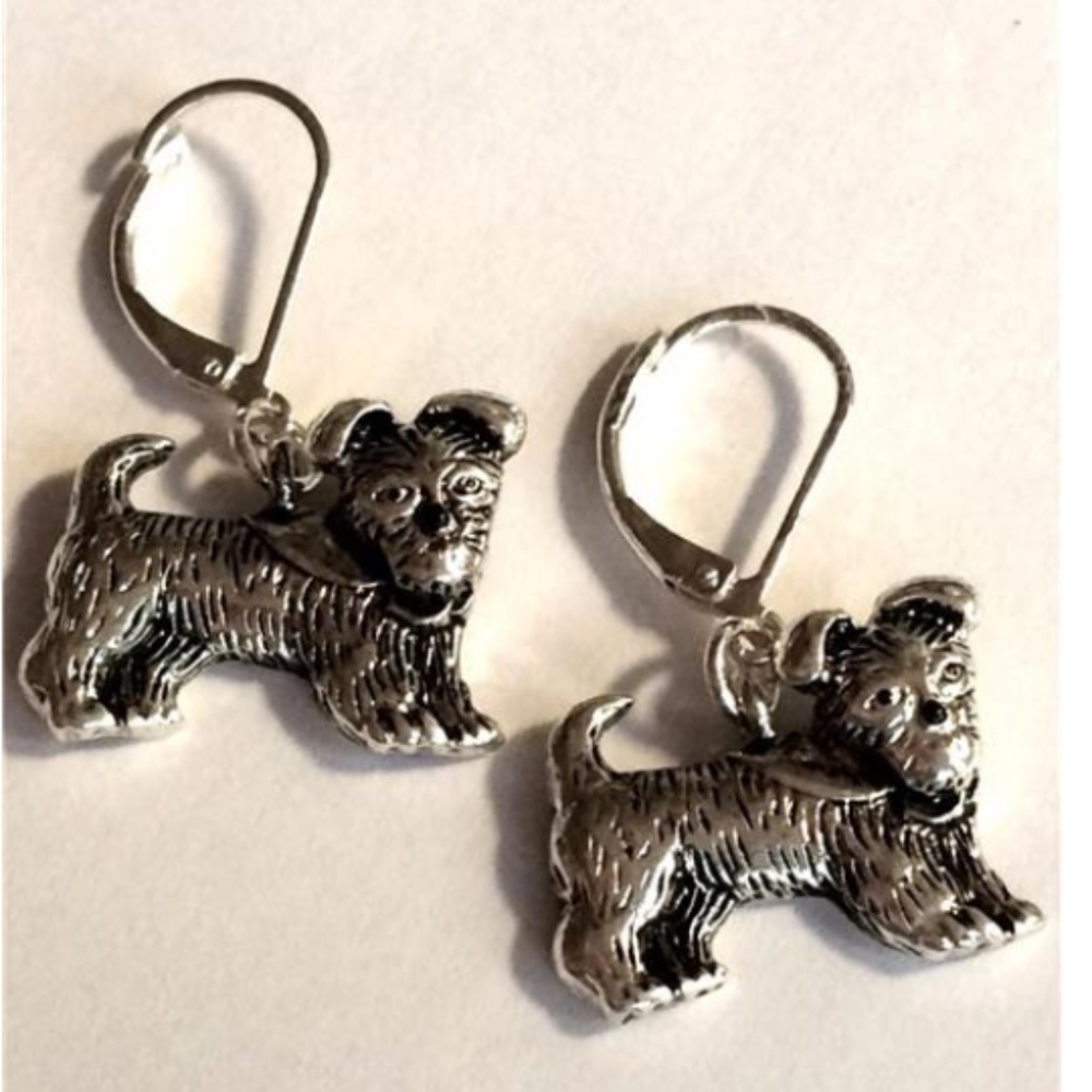 Silver Terrier Dog Earrings Puppy Schnauzer Scotty - Picture 2 of 6